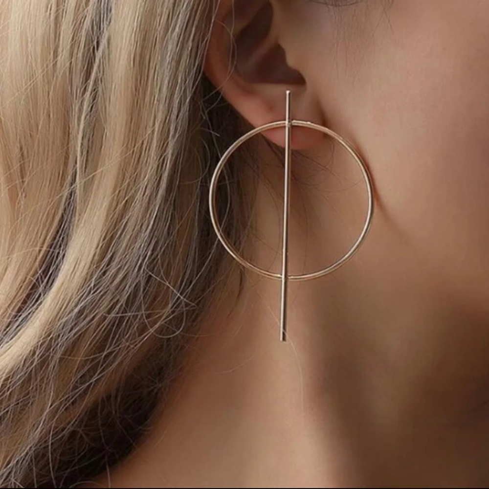 Modern Minimalist Gold Bar Hoop Statement Earrings